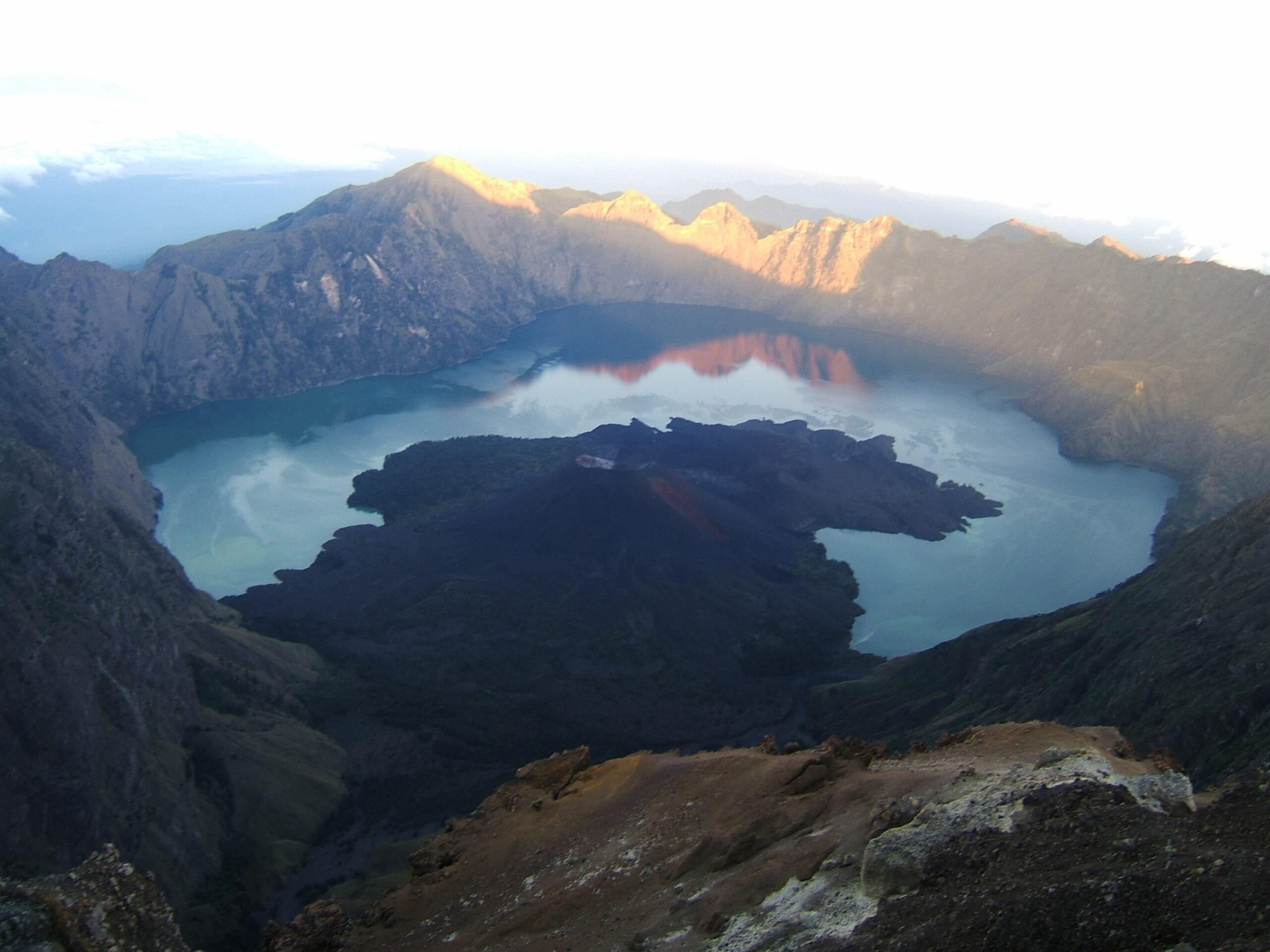 Mount Rinjani volcano with crater lake in Lombok Indonesia